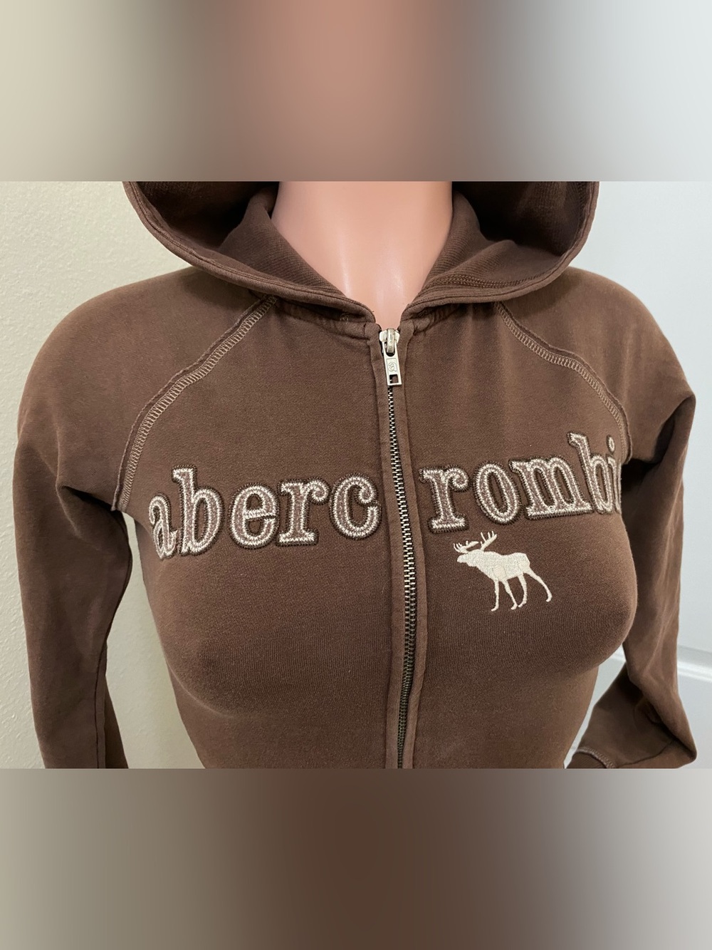 Y2k Vintage Abercrombie brown double zip up hooded sweater - Picture 15 of 16